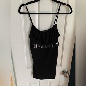 Adjustable spaghetti strapped black sequined tank